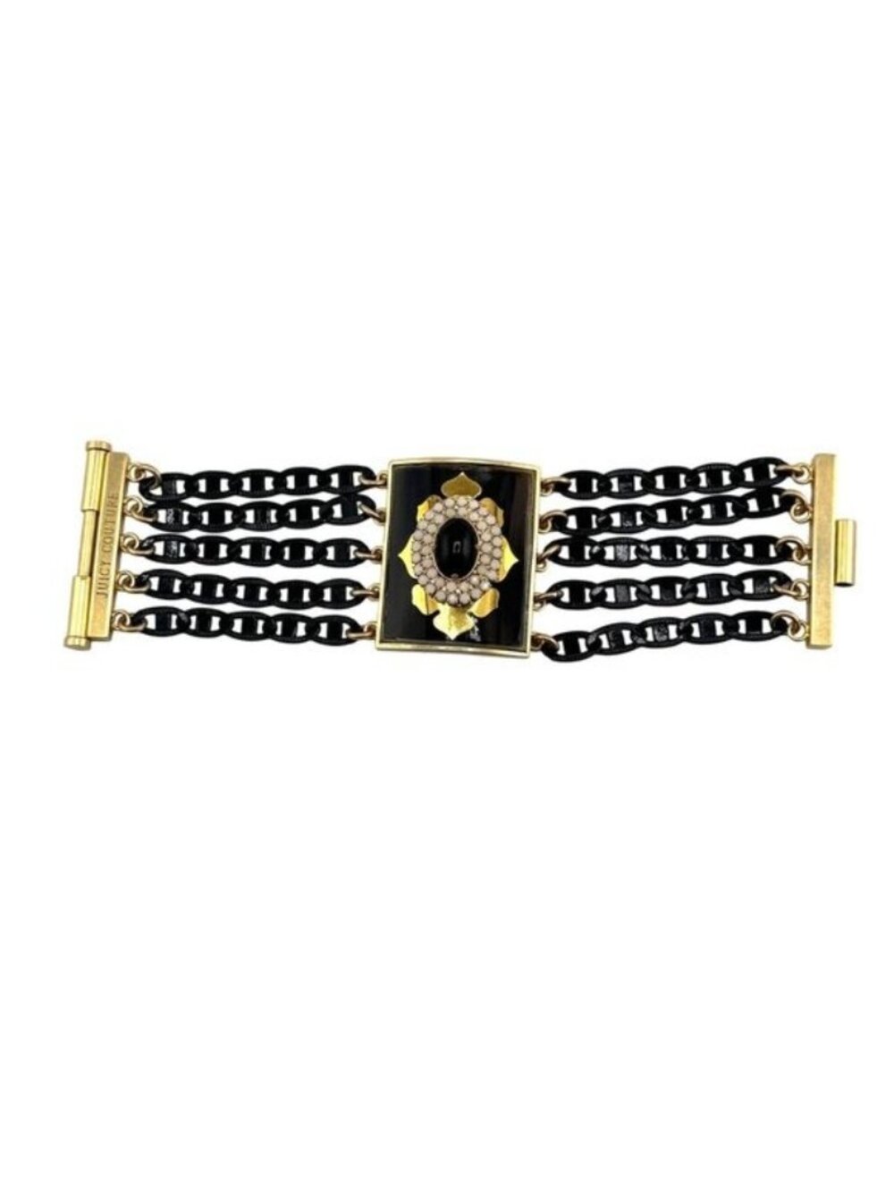 Rare Vintage Juicy Couture Black & Gold Multi-Strand Chain Medallion Bracelet